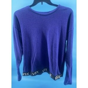 Victoria secrete Sport Blue Crewneck‎ Sweatshirt Black Logo Ling Sleeve Lg